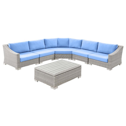 Conway Outdoor Patio Wicker Rattan 6-Piece Light Blue Sectional Sofa Furniture Set