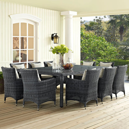 Summon 11 Piece Outdoor Patio Beige Sunbrella® Dining Set