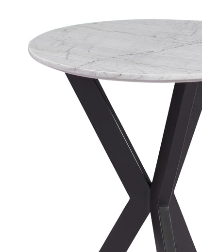 Barton - Round End Table - Black Iron / White Marble