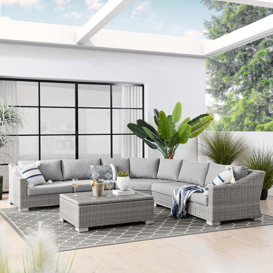 Conway Outdoor Patio Wicker Rattan 6-Piece Gray Sectional Sofa Furniture Set