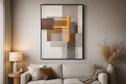 Luminous Grid II Hand-Embellished LED Canvas In Frame - Brown / Orange