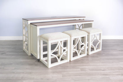 Pasadena - Nesting Console Table With Stools (5 Piece Set) - Buckskin / Marble White