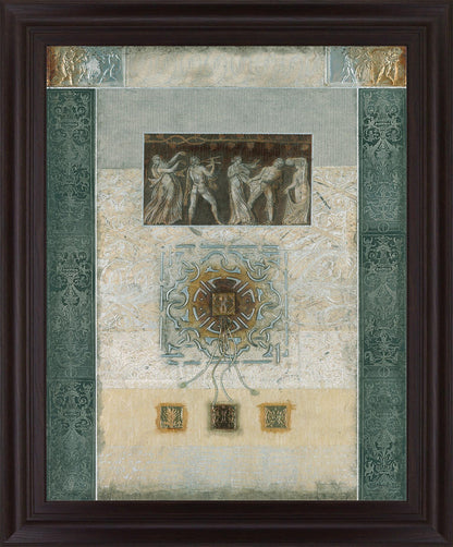 Verdant Fresco Geometry - 28" x 34" Framed Wall Art - Beige