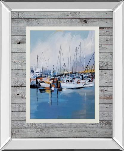 Along The Quay By Fitsimmons, A. - Mirror Framed Print Wall Art - Blue