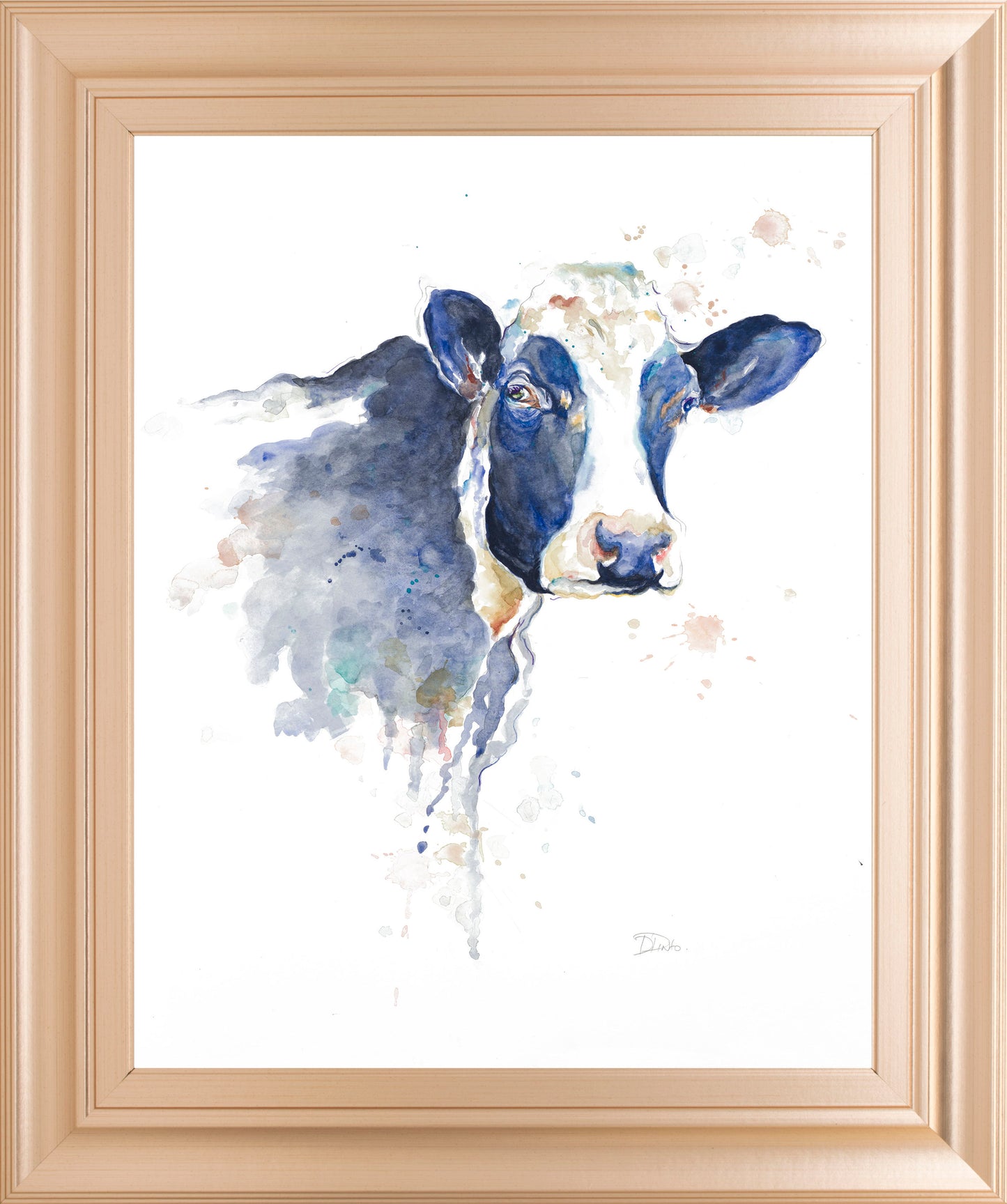 Watercolor Blue Cow By Patricia Pinto - Framed Print Wall Art - Blue