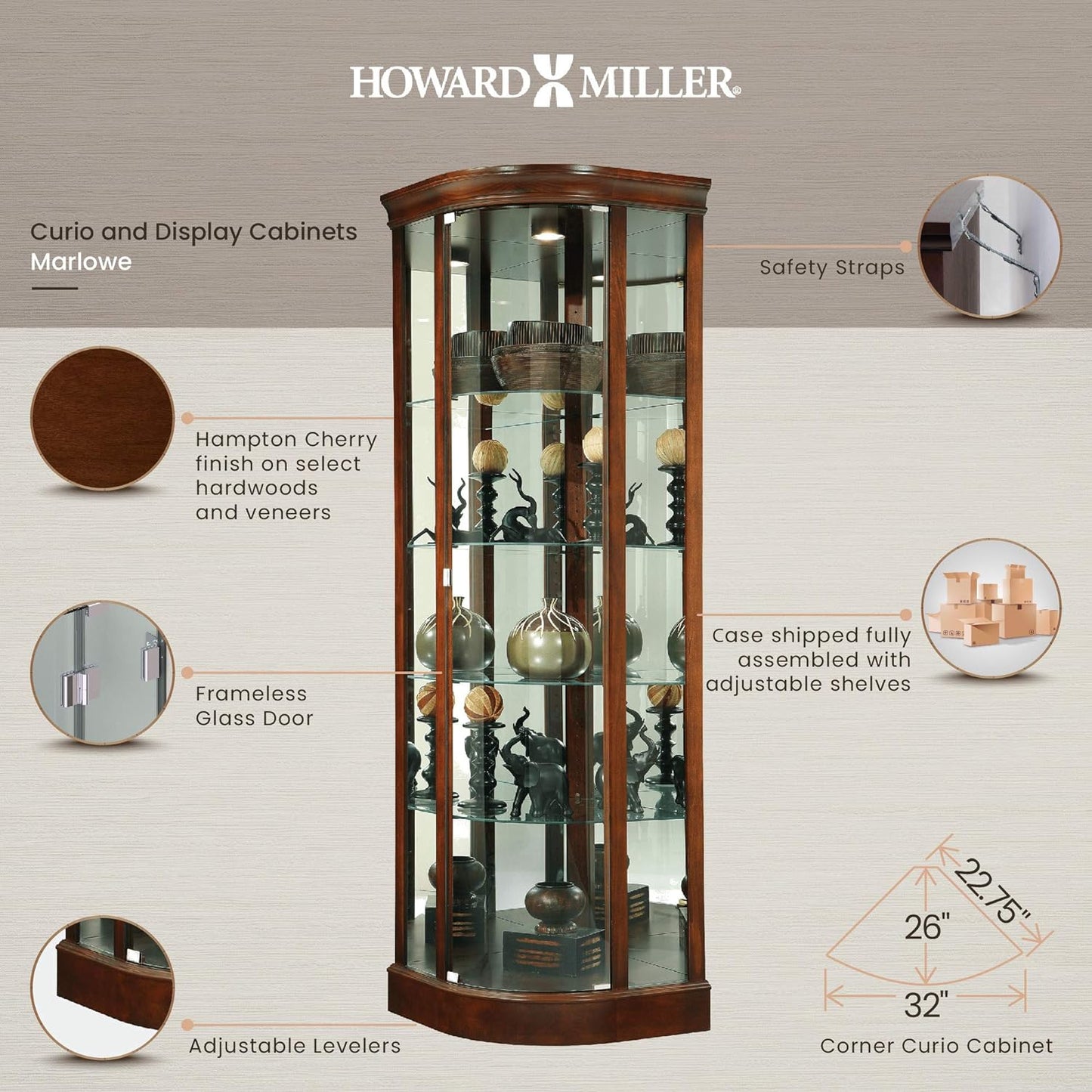 Howard Miller Marlowe Corner Curio Cabinet