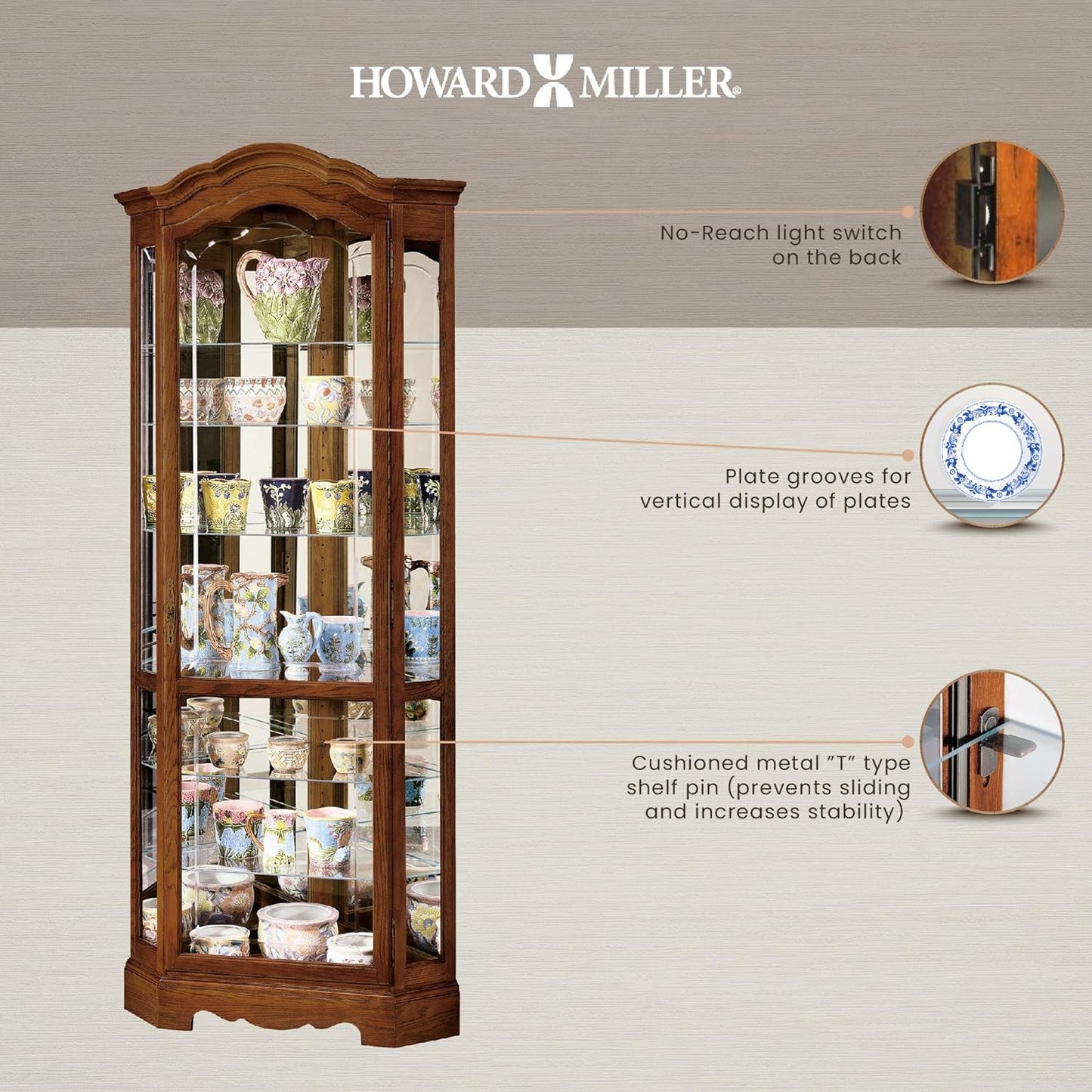 Howard Miller Jamestown II Corner Curio Cabinet