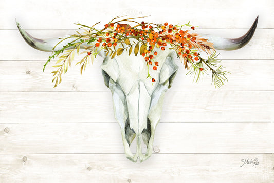 Framed Small - Fall Steer Skull By Marla Rae - Beige