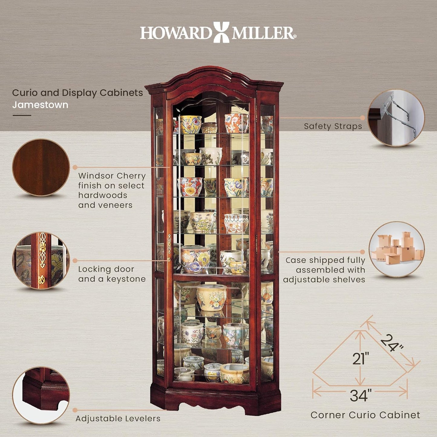 Howard Miller Jamestown Corner Curio Cabinet