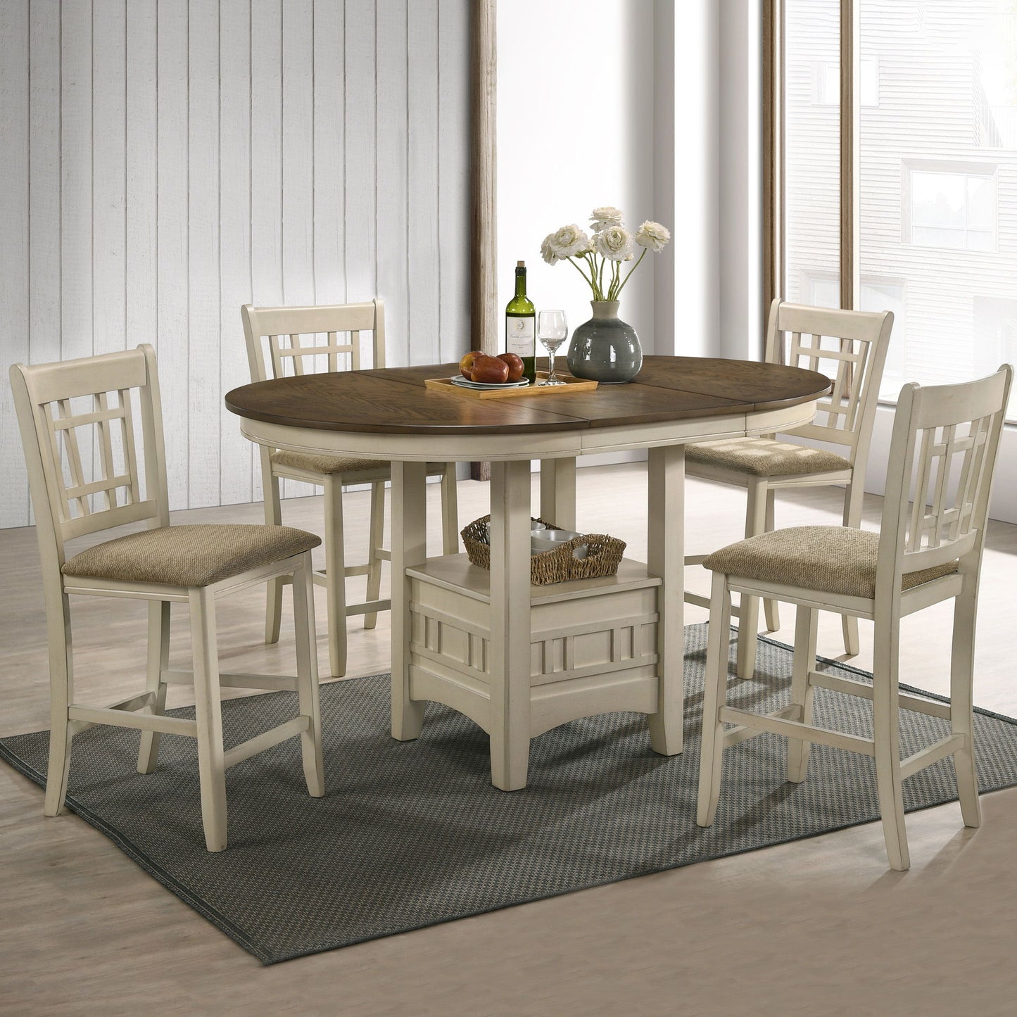 Mission Casuals - Lattice Stool - Rustic White / French Oak