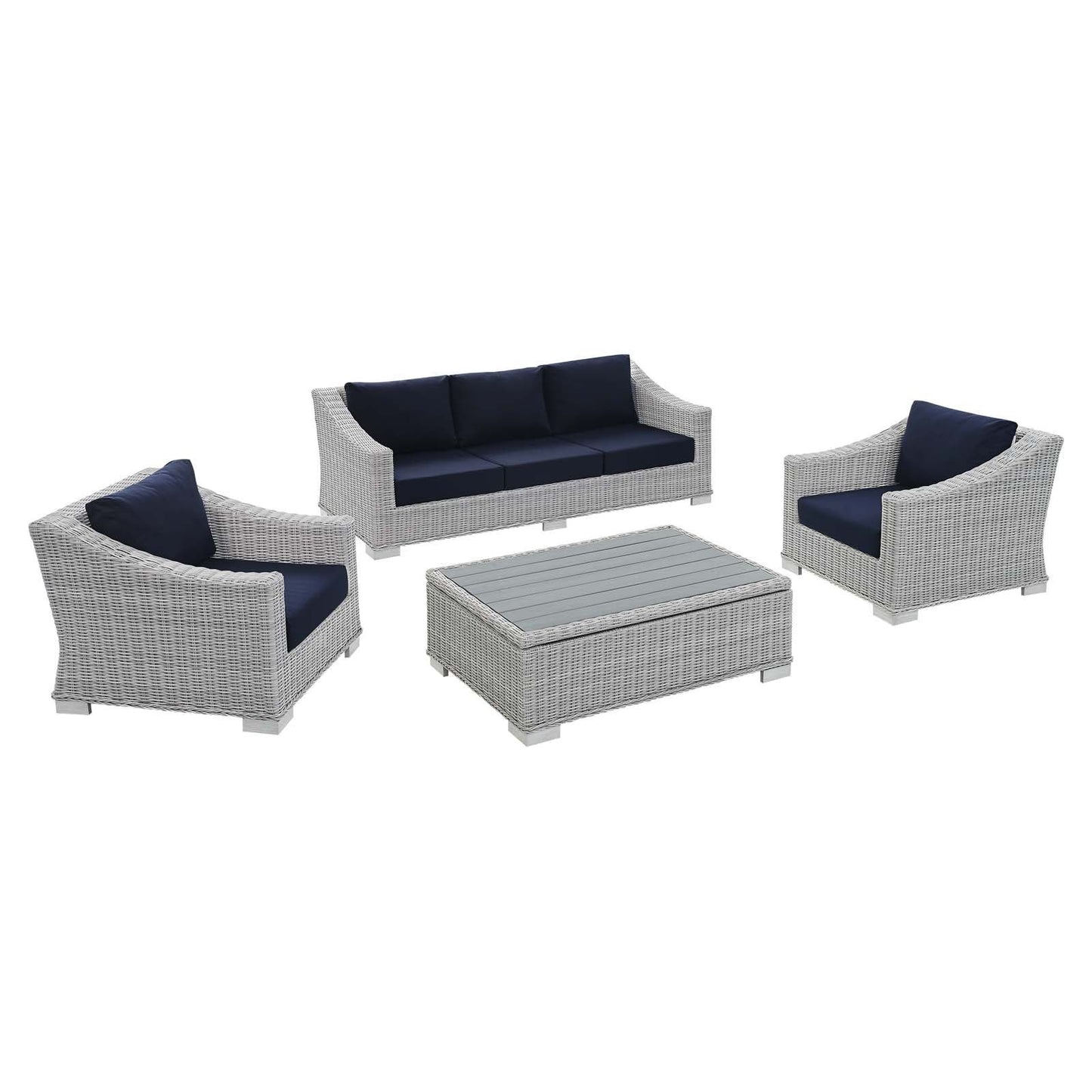 Conway Navy Sunbrella® Outdoor Patio Wicker Rattan 4-Piece Light Gray Furniture Set