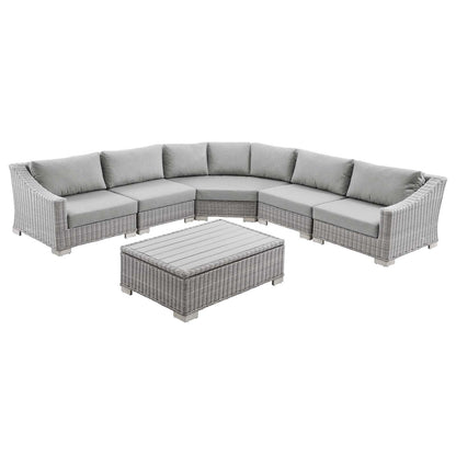 Conway Outdoor Patio Wicker Rattan 6-Piece Gray Sectional Sofa Furniture Set