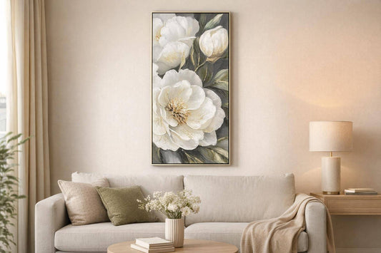 Gold Peony I Hand-Embellished Canvas In Frame - White / Olive