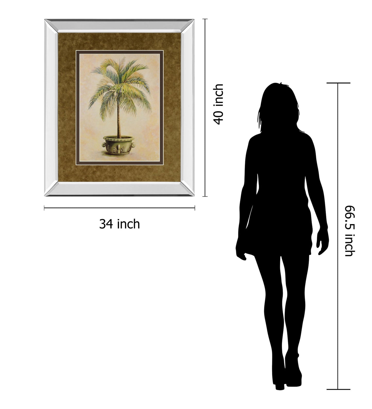 Potted Palm Il - Mirror Framed Print Wall Art - Light Brown