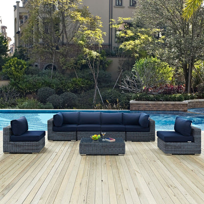 Summon 7 Piece Outdoor Patio Navy Sunbrella® Sectional Set