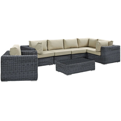 Summon 7 Piece Gray Outdoor Patio Beige Sunbrella® Sectional Set