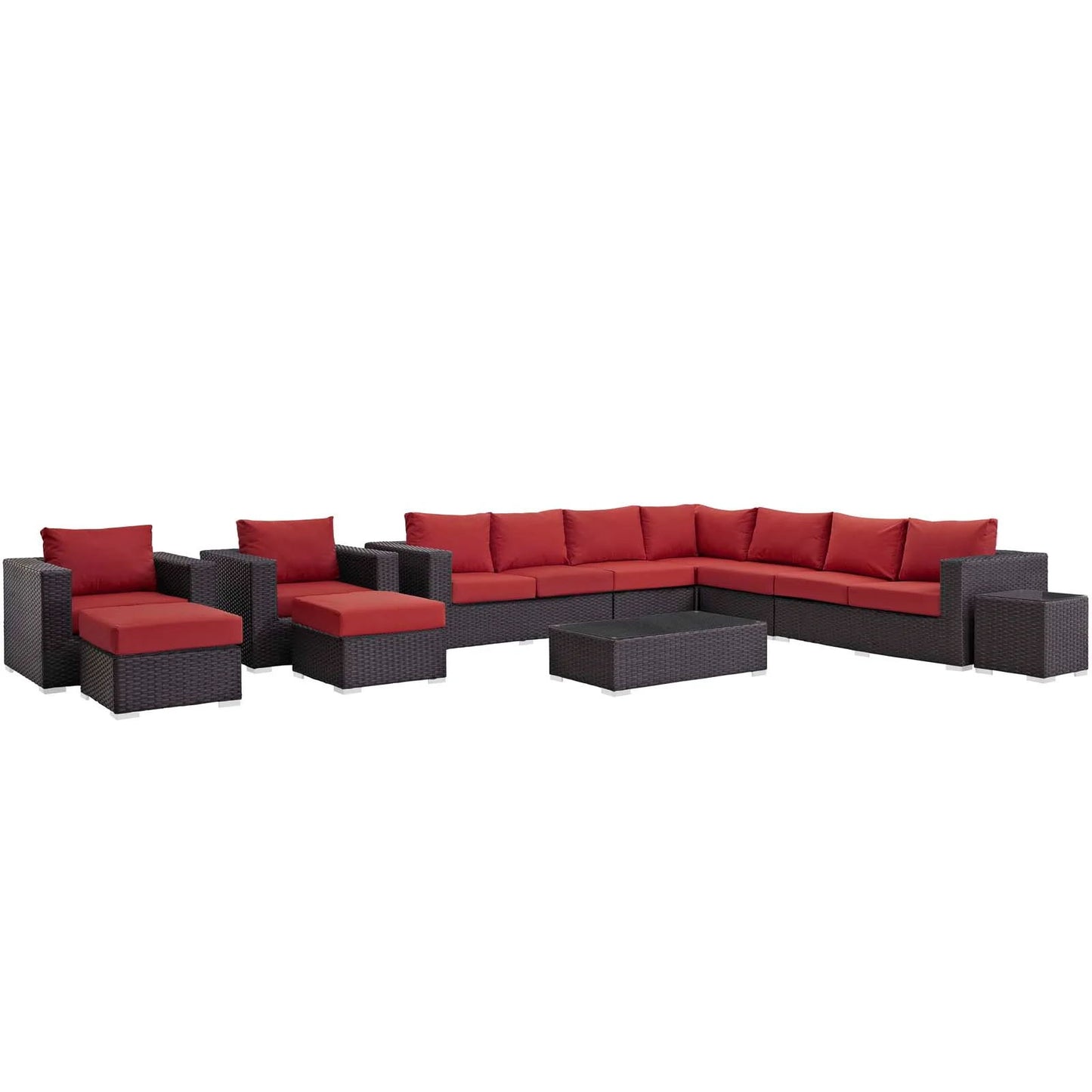 Sojourn 11 Piece Outdoor Patio Red Sunbrella® Sectional Set