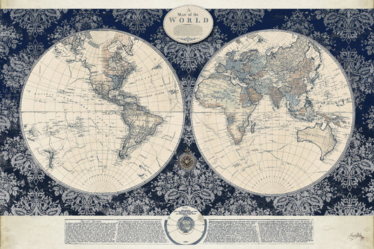Framed Small - Map Of The Worldelizabethmedley - Beige