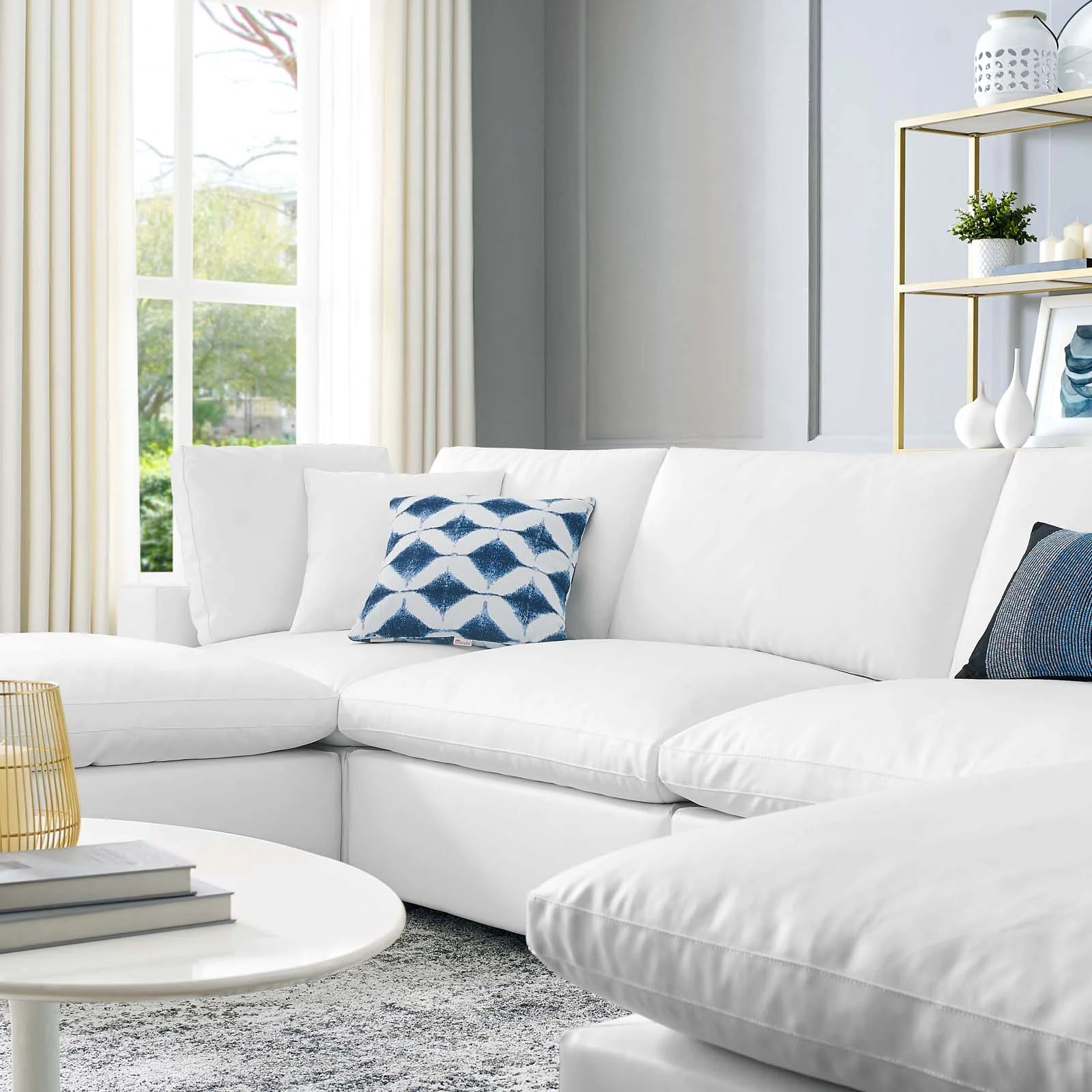 White Leather Plush Sofa (decorative pillows not included)