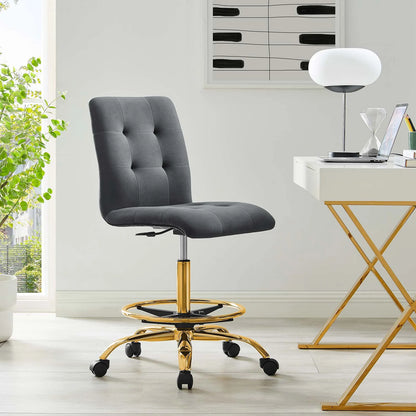 Prim Performance Velvet Armless Drafting Office Chair with Gold Base
