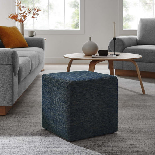 Callum 17in Square Heathered Weave Fabric Upholstered Ottoman