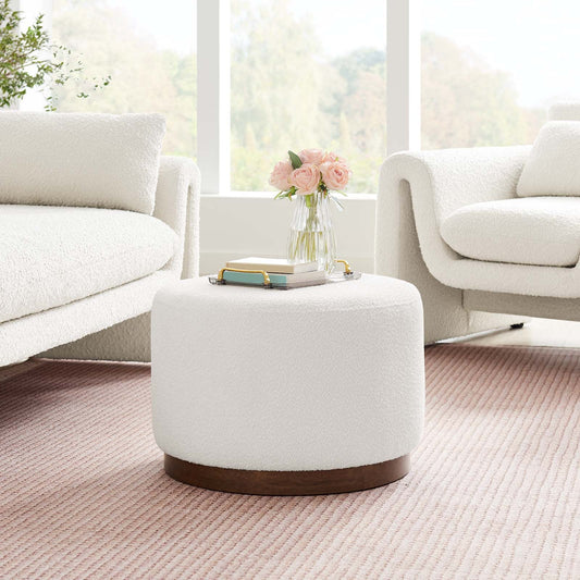 Tilden 23in Large Round Boucle Fabric Upholstered Accent Ottoman