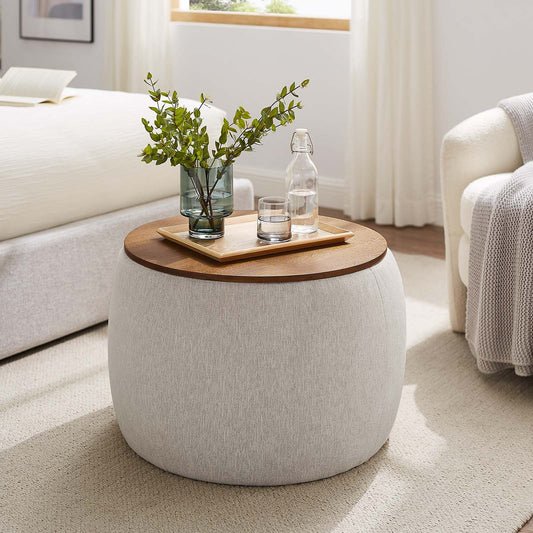 Perla Heathered Weave Fabric Upholstered Storage Ottoman