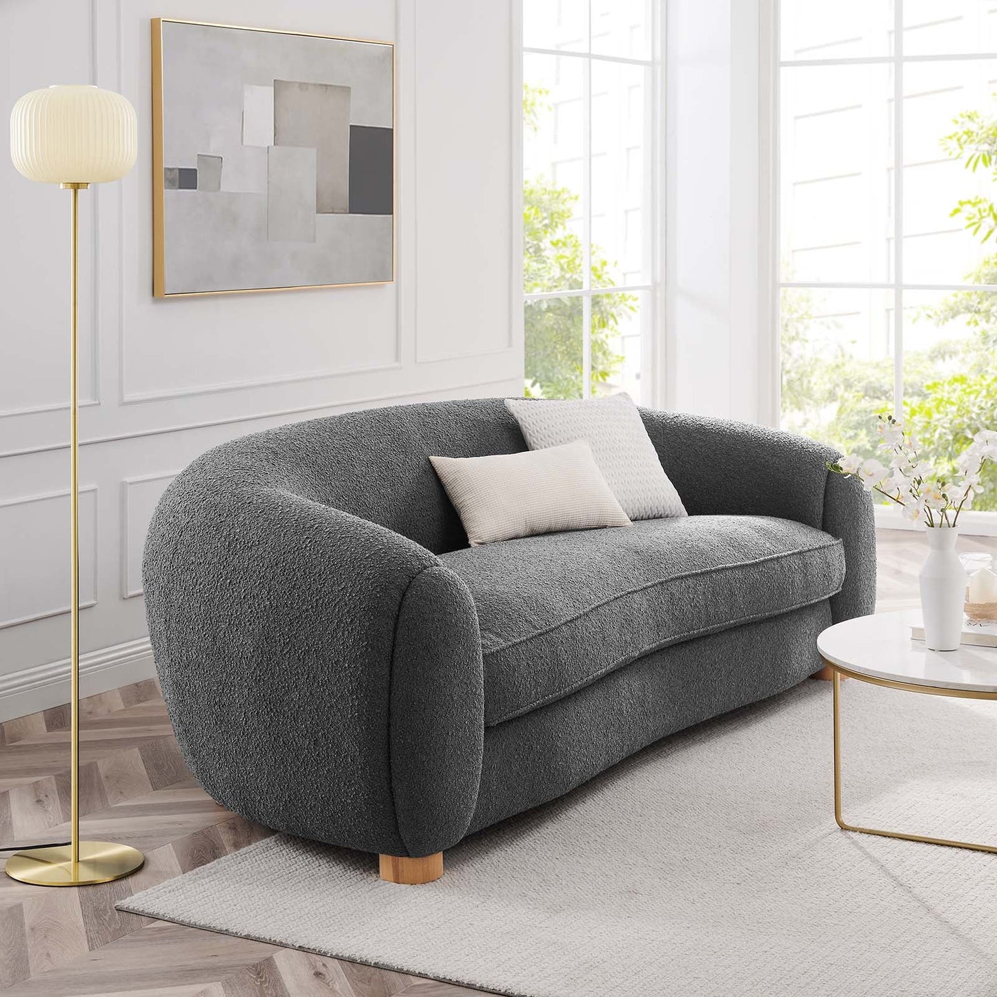 81.2'' Boucle Upholstered Sofa, Comfy Boucle Fabric Modern Couch