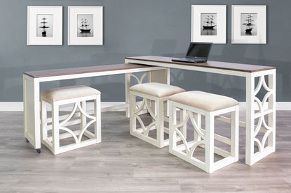 Pasadena - Nesting Console Table With Stools (5 Piece Set) - Buckskin / Marble White