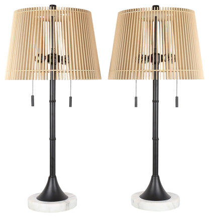Linden Cadence - 29 X 14 - Metal Buffet Lamp (Set of 2) - Matte Black, White Marble
