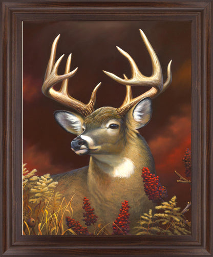 Crimson Meadow Stag - 28" x 34" Framed Wall Art - Dark Brown