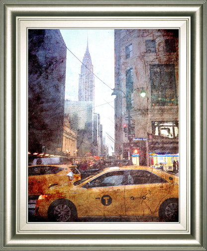 Rainy Madison Ave By Acosta - Framed Print Wall Art - Yellow