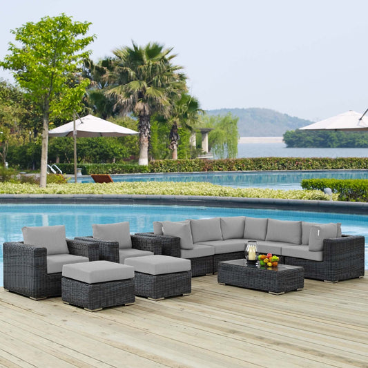 Summon 10 Piece Gray Outdoor Patio Gray Sunbrella® Sectional Set