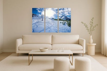 "Alpine Serenity" Tempered Glass Triptych - Blue / White