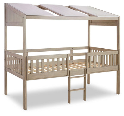 Wrenalyn - White / Brown / Beige - Twin Loft Bed With Roof Panels