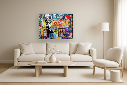 Heart Balloon Graffiti - 36" x 48" Framed Wall Art - Red