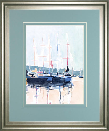 34x40 Watercolor Boat Club I By Emma Scarvey - Light Blue