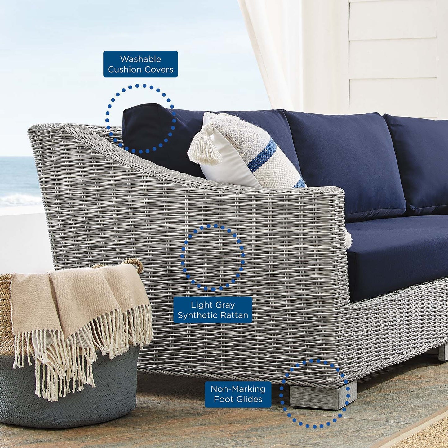 Conway Navy Sunbrella® Outdoor Patio Wicker Rattan 4-Piece Furniture Set