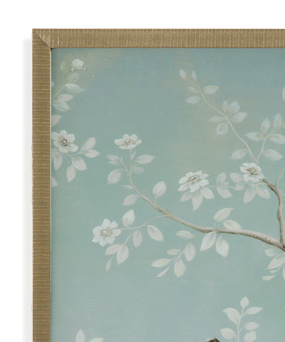 Birds & Flowers II - Framed Print - Light Blue