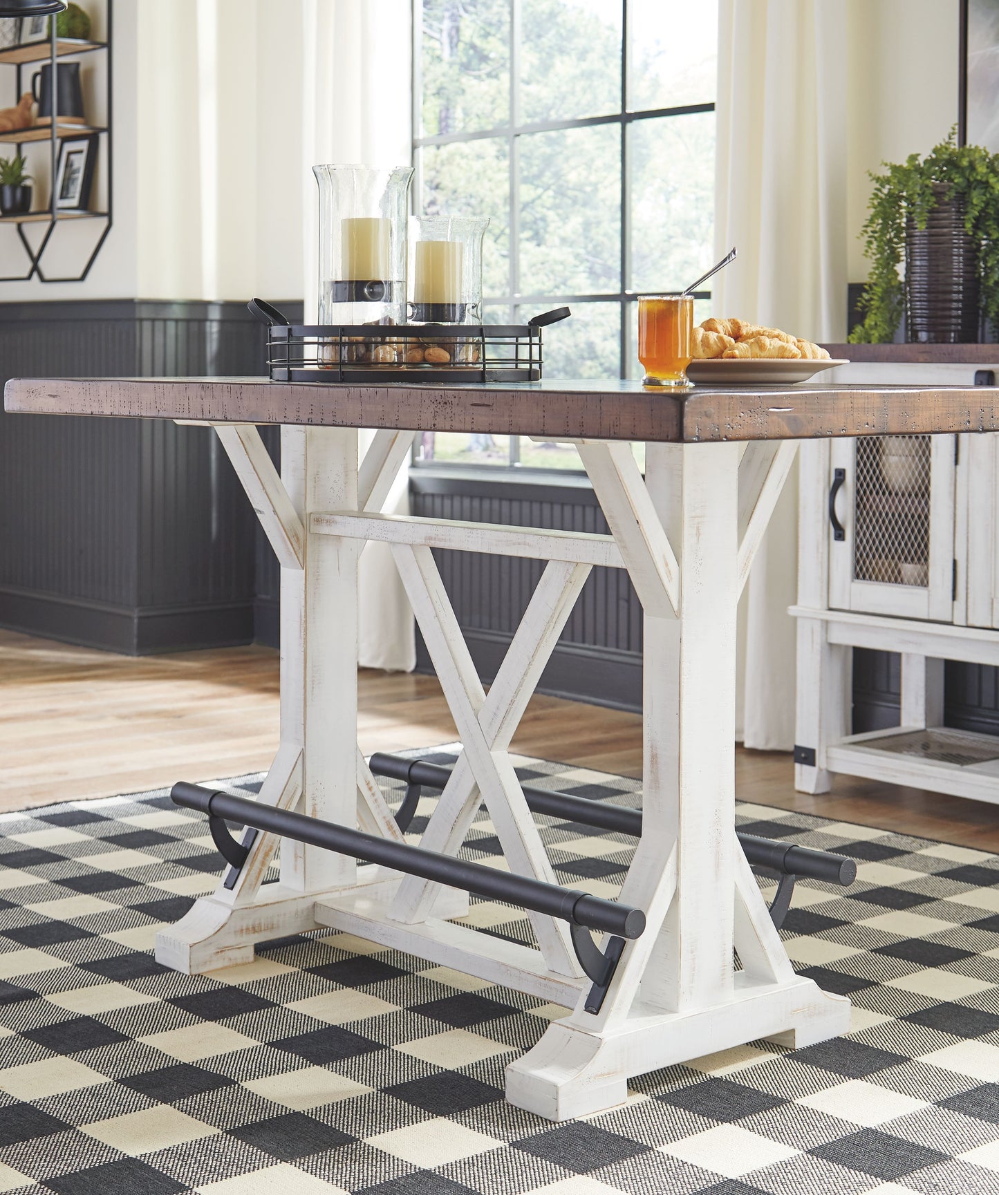 Valebeck - White / Brown - Rectangular Dining Room Counter Table