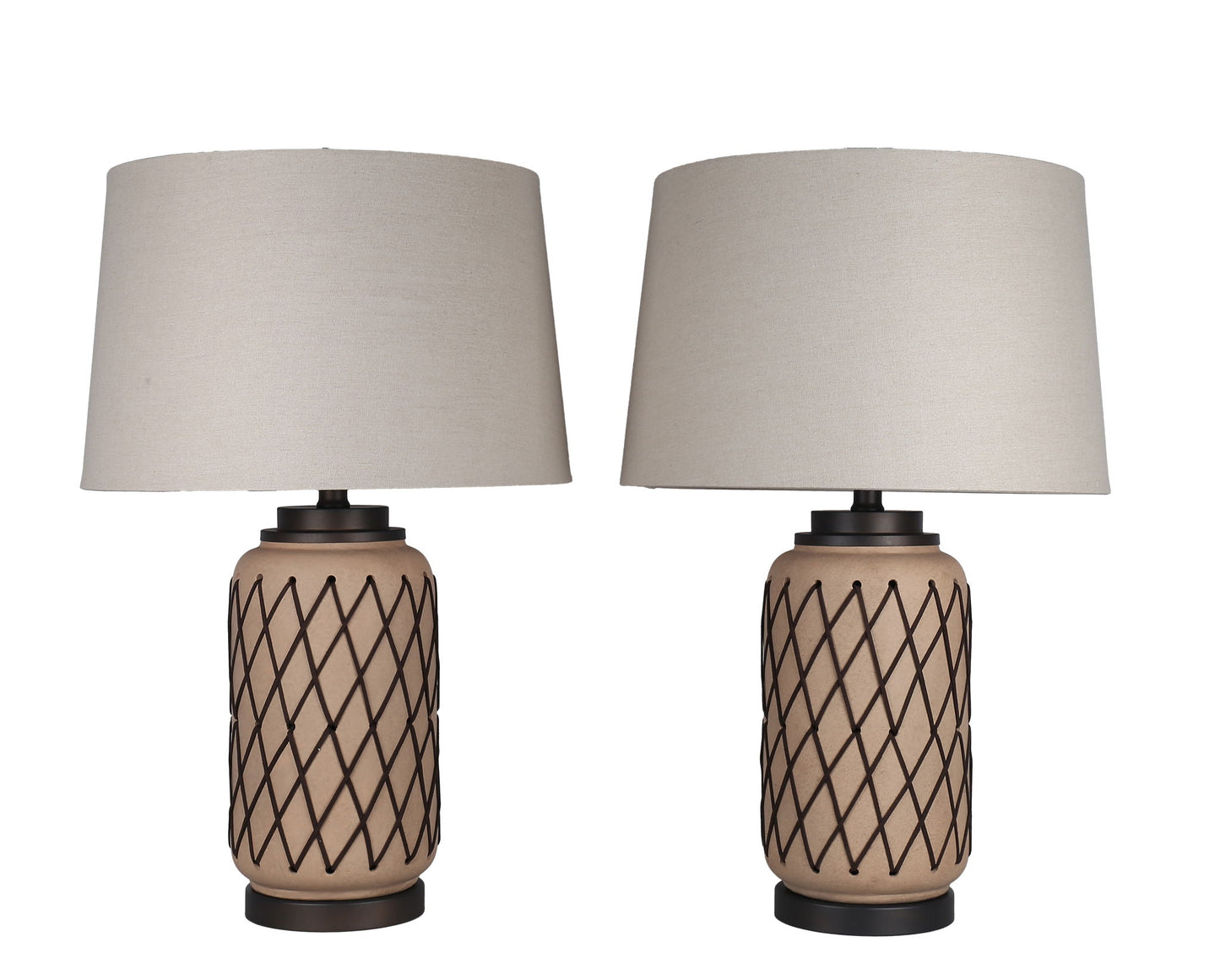 Diamond Weave Ceramic, PU Leather & Metal Table Lamp (Set of 2) - Terra