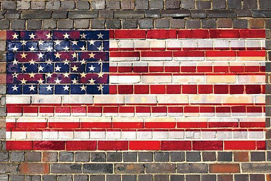 Usa Flag On Brick 2 By JG Studios (Framed) (Small) - Red