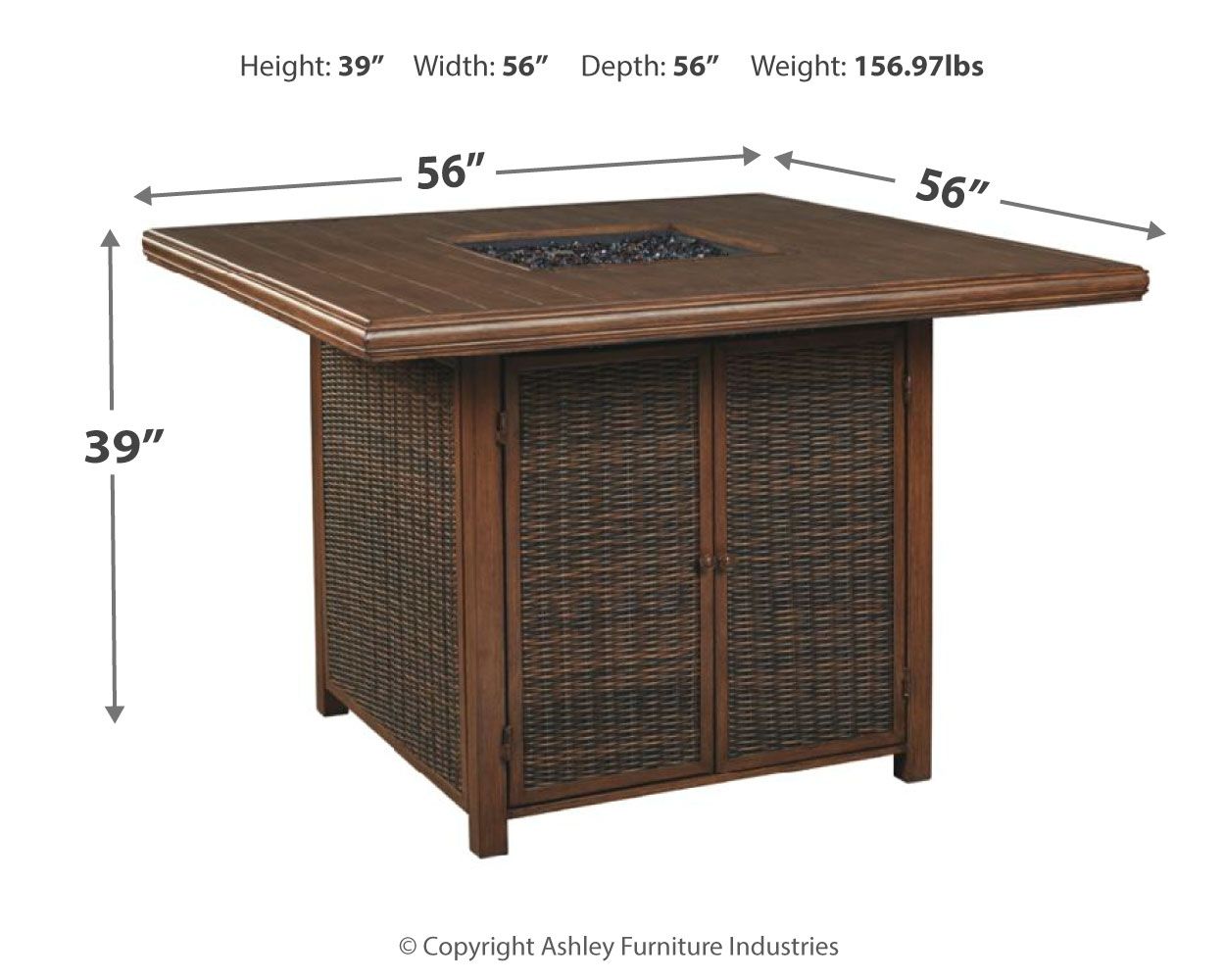 Paradise - Medium Brown - Square Bar Table W/Fire Pit