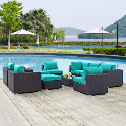 Convene 10 Piece Turquoise Outdoor Patio Sectional Set