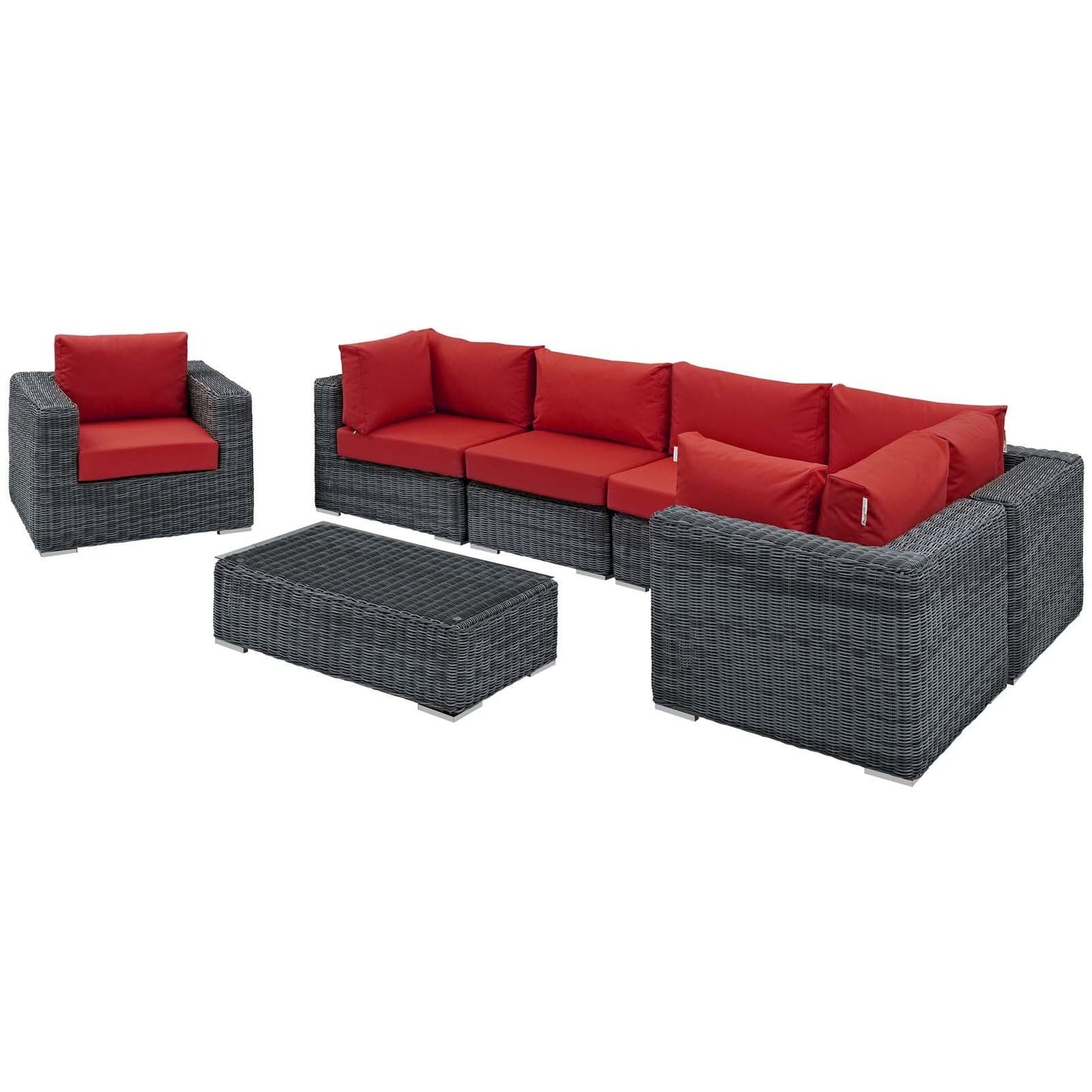 Summon 7 Piece Gray Outdoor Patio Red Sunbrella® Sectional Set