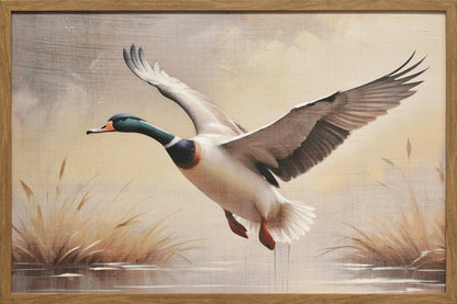Marshland Flight II - 30 X 20 - Hand-Embellished Canvas In Frame - Beige