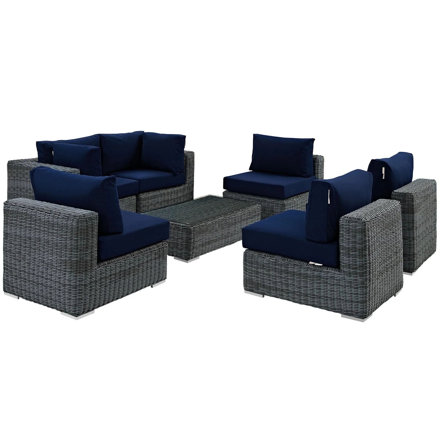 Summon 7 Piece Outdoor Patio Navy Sunbrella® Sectional Set