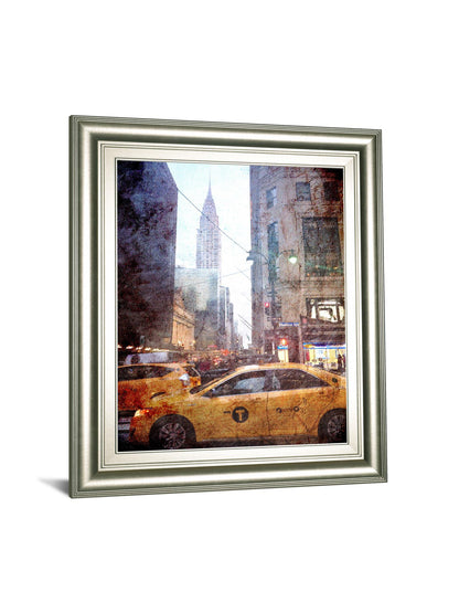 Rainy Madison Ave By Acosta - Framed Print Wall Art - Yellow