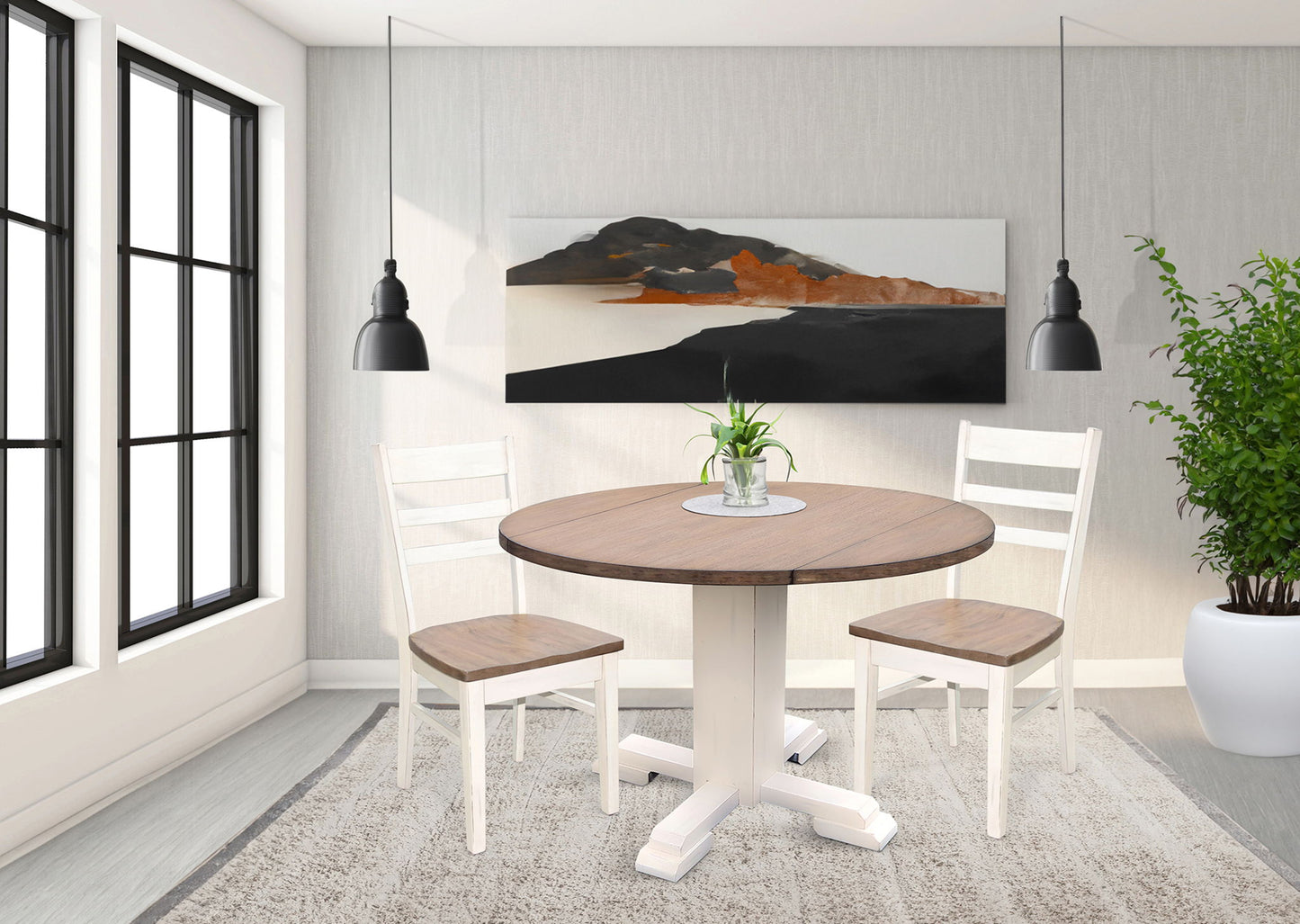 Drop Leaf Round Table - Buckskin / Marble White