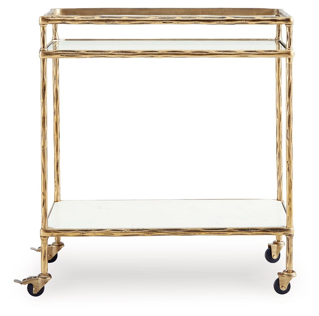 Plattfield - Antique Gold Finish - Bar Cart